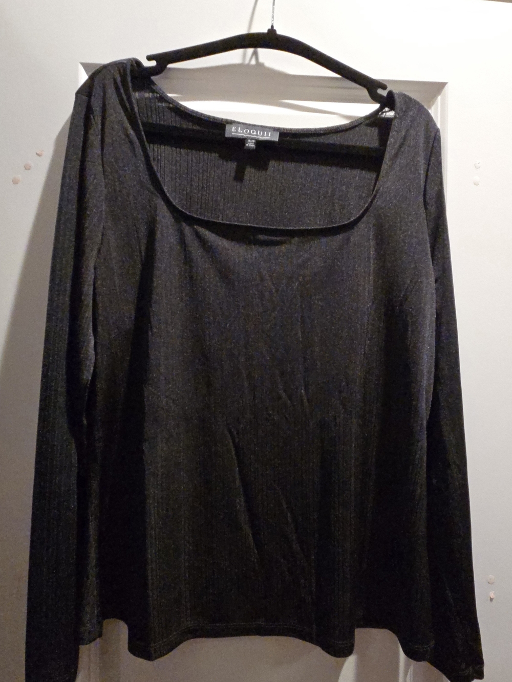 Eloquii Black Ribbed Long-Sleeve Scoop Neck Top 18/20
